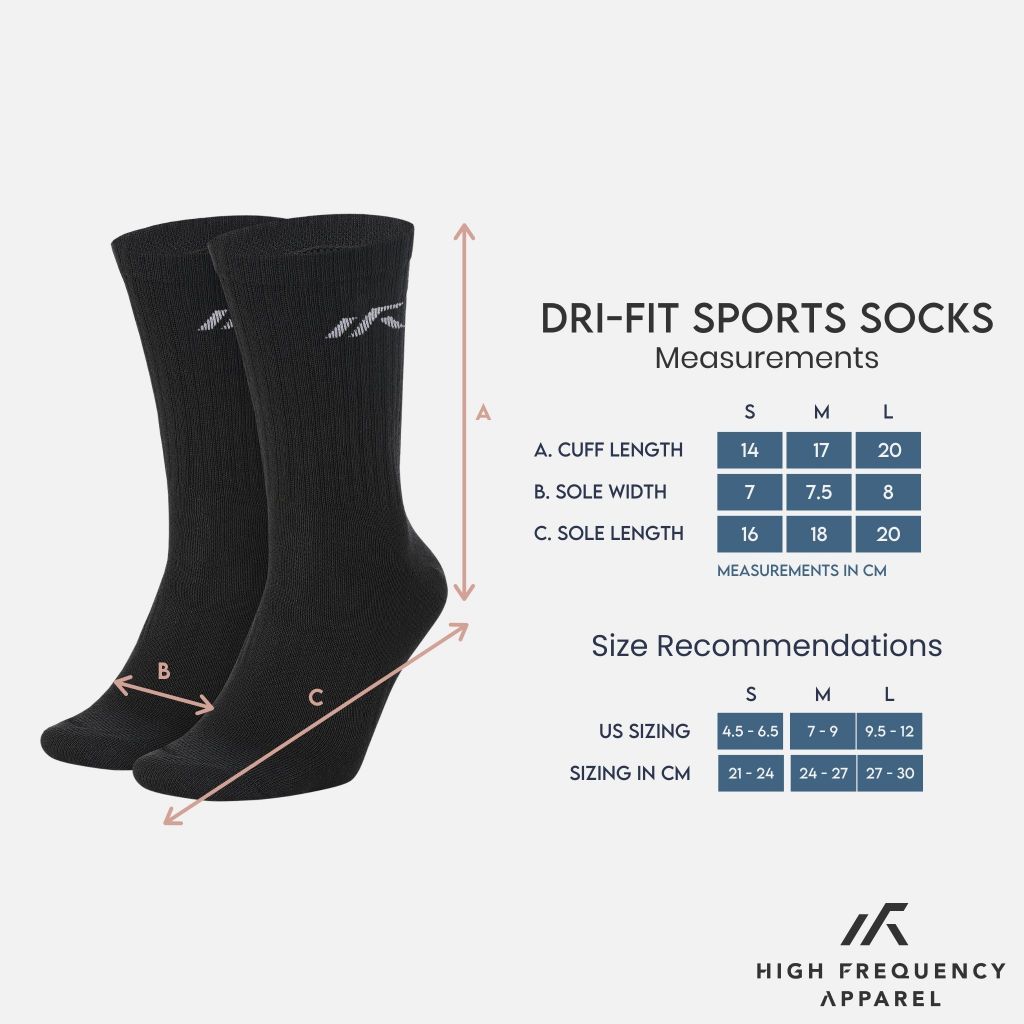 [Pack of 3] HFA Unisex Dri-Fit Crew Sports Socks With Cushioned Sole