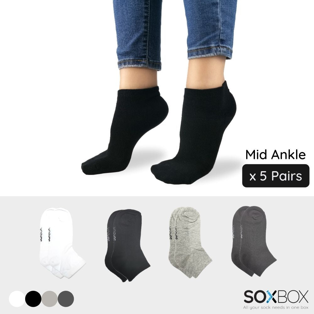 5 Pairs] SoxBox Mid Ankle Unisex Cotton Comfortable Socks - HF Apparel