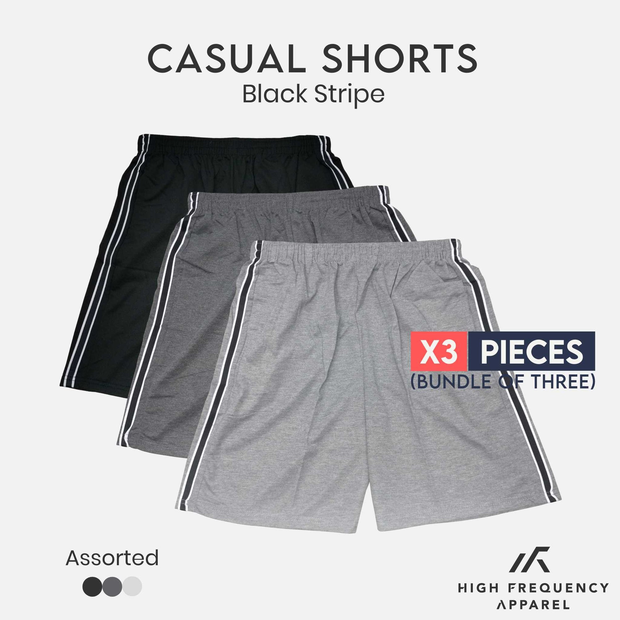 [BUNDLE OF 3] Free Size Black Vertical Stripes Unisex Ultra Lightweight Shorts
