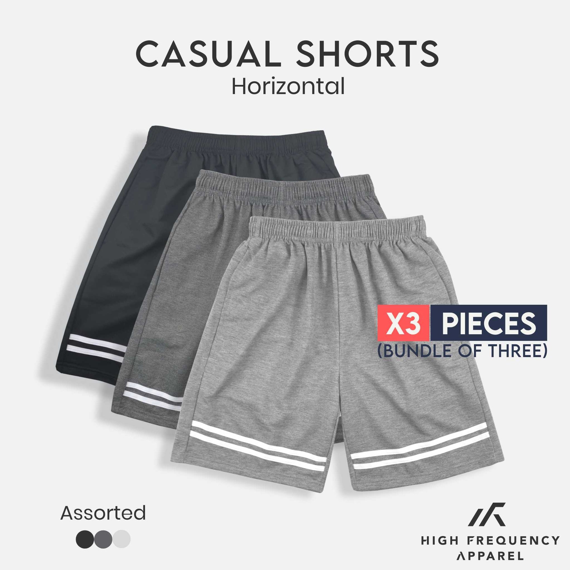 [BUNDLE OF 3] Free Size Horizontal Stripes Unisex Ultra Lightweight Shorts