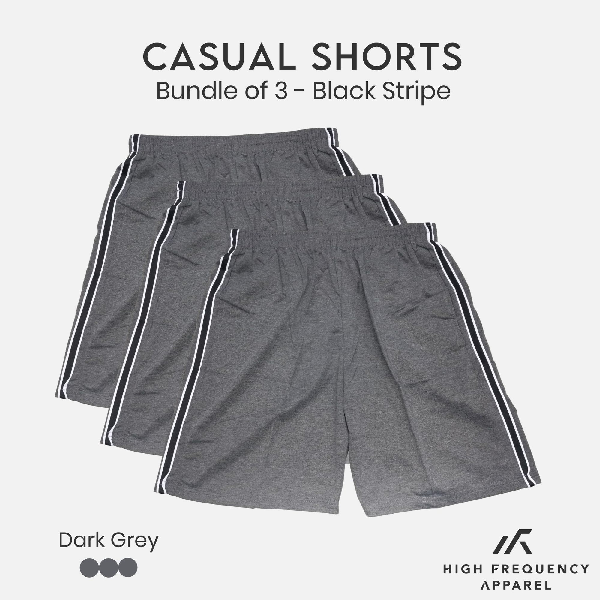 [Bundle of 3] Black Stripe Unisex HF Casual Shorts