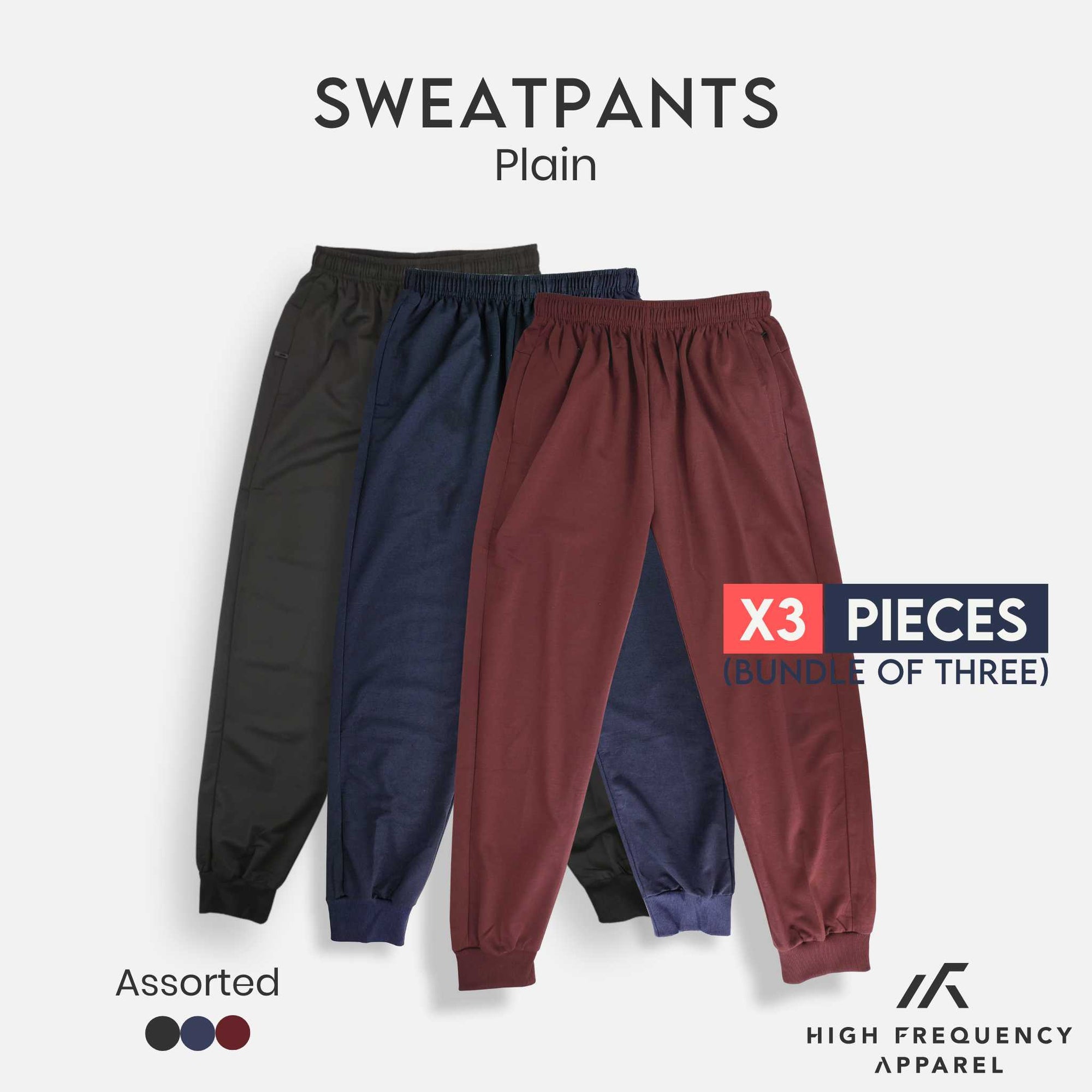[BUNDLE OF 3] Unisex Plain Ultra Lightweight Sweat Pants (Navy, Maroon, Black)