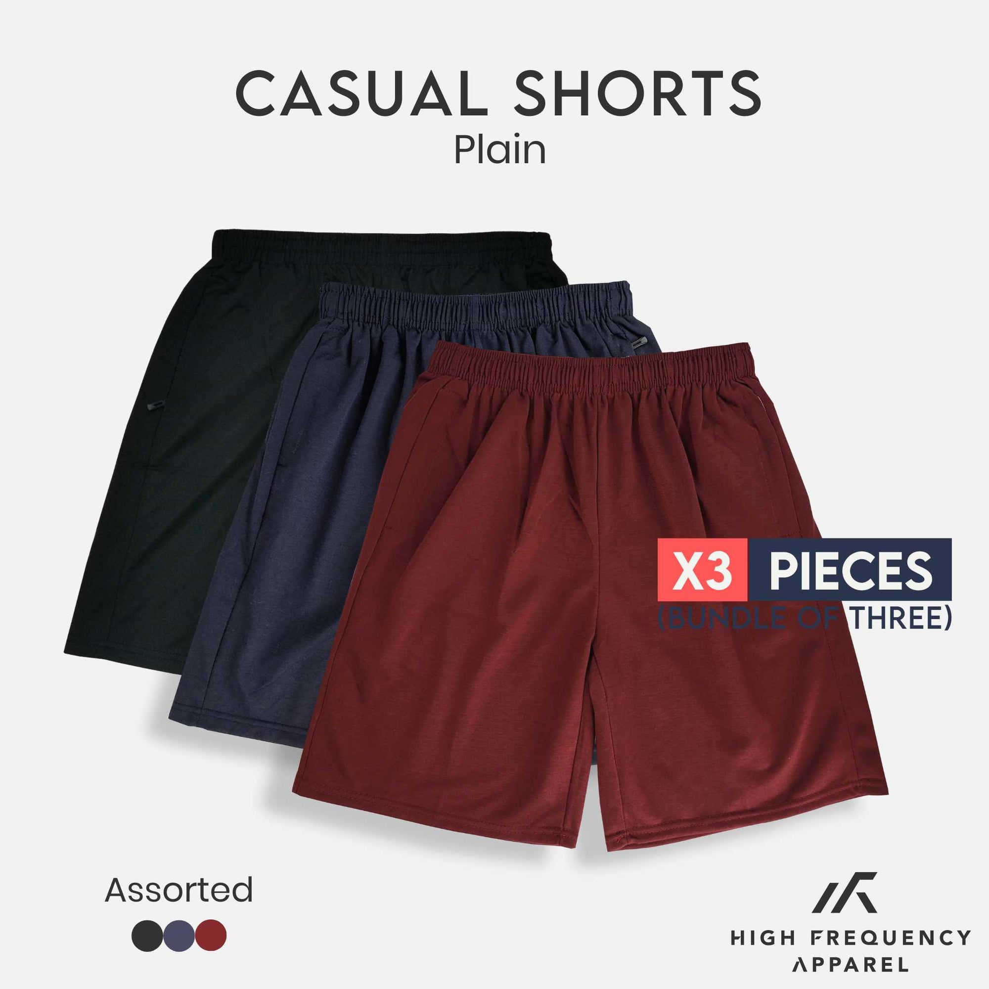 [BUNDLE OF 3] Free Size Plain Unisex Ultra Lightweight Shorts (Navy, Maroon, Black)